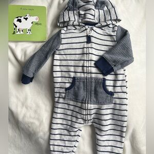 9 Month Baby Boy Navy and Gray Striped Footie